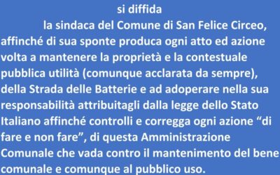 Strada Comunale delle Batterie – Diffida alla sindaca del Comune di San Felice Circeo